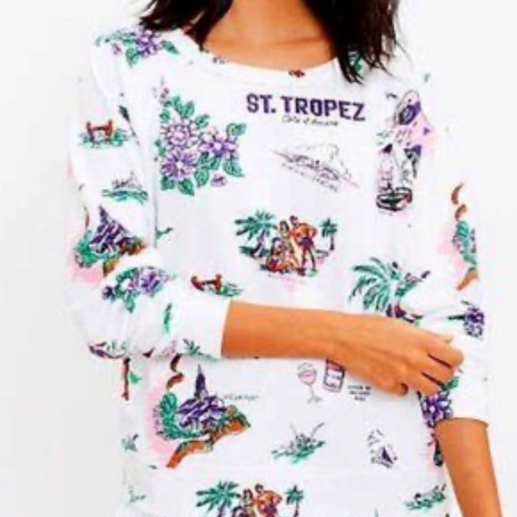 LOU & GREY ST. TROPEZ FUN GRAPHIC PRINT VACATION SWEATSHIRT OVERSIZED XS - Picture 3 of 11